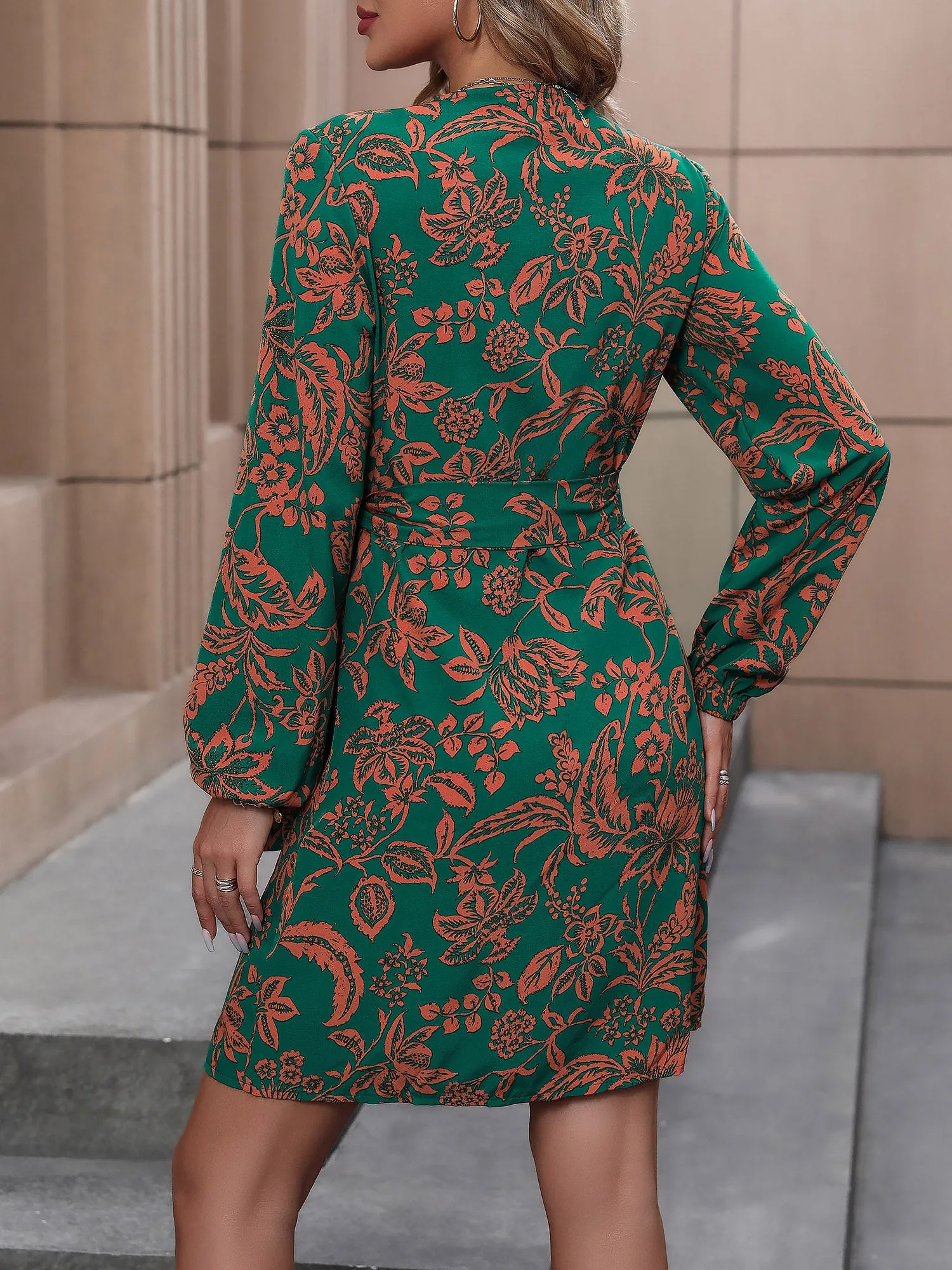 Tropical Floral Ruched Midi Long Sleeves Dress sold by Allegra K product image thumbnail 4