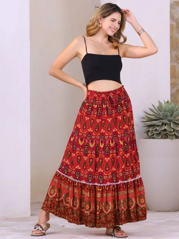 Women's Boho Floral Maxi Skirts Smocked High Waist A-Line Long Skirt sold by Allegra K