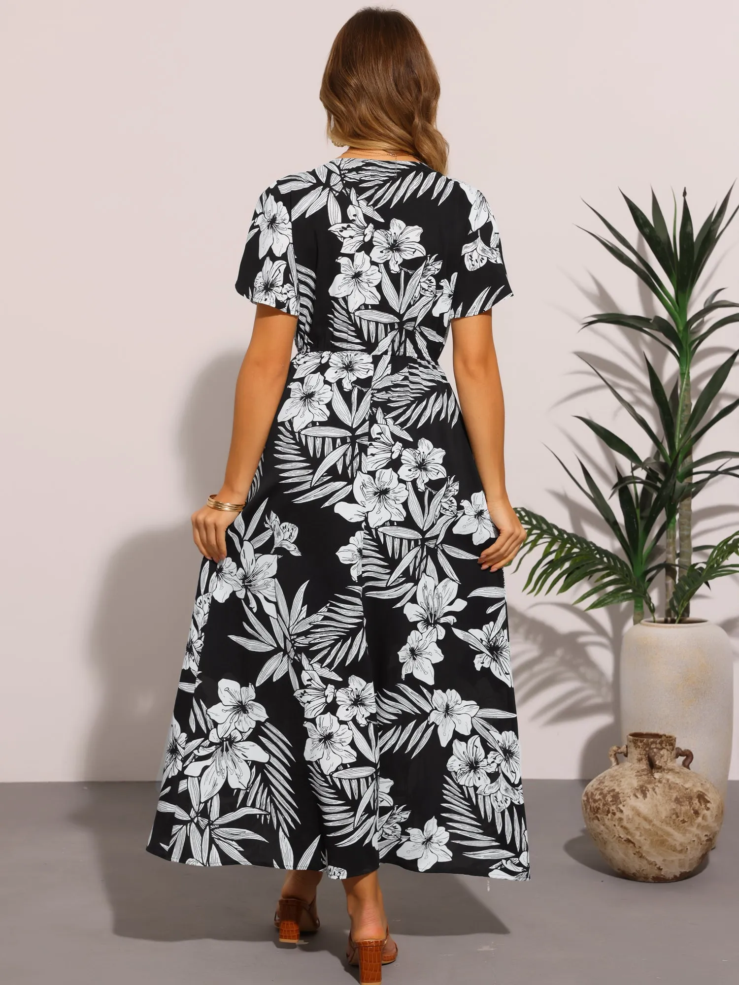Floral Casual Flutter Short Sleeve Slit Maxi Dress sold by Allegra K product image thumbnail 2