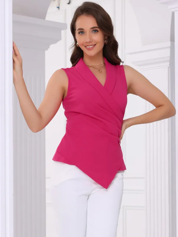 V Neck Ruched Asymmetrical Hem Blouse sold by Allegra K