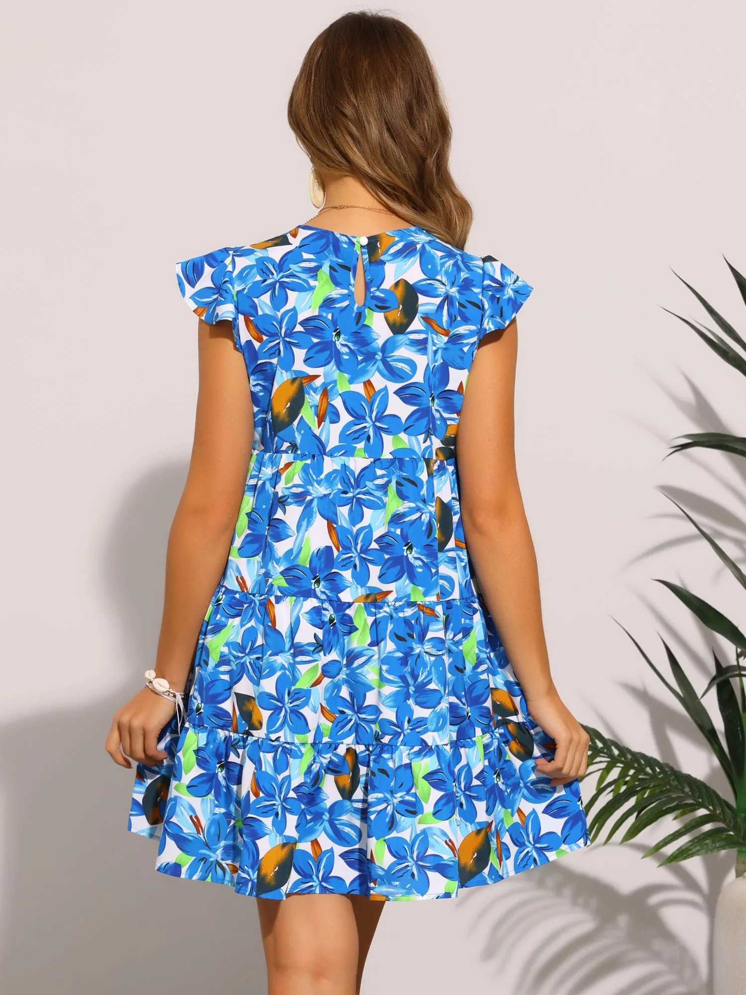 Cap Sleeve Crew Neck A-Line Flower Casual Dress sold by Allegra K product image thumbnail 3