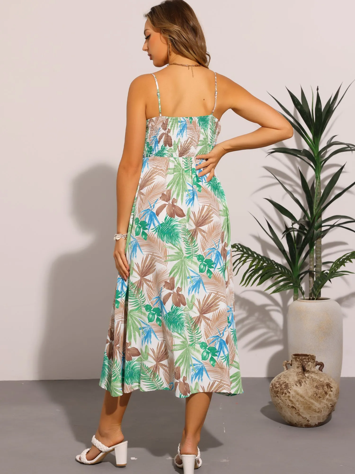 Spaghetti Strap Floral Smocked Midi Dress sold by Allegra K product image thumbnail 2