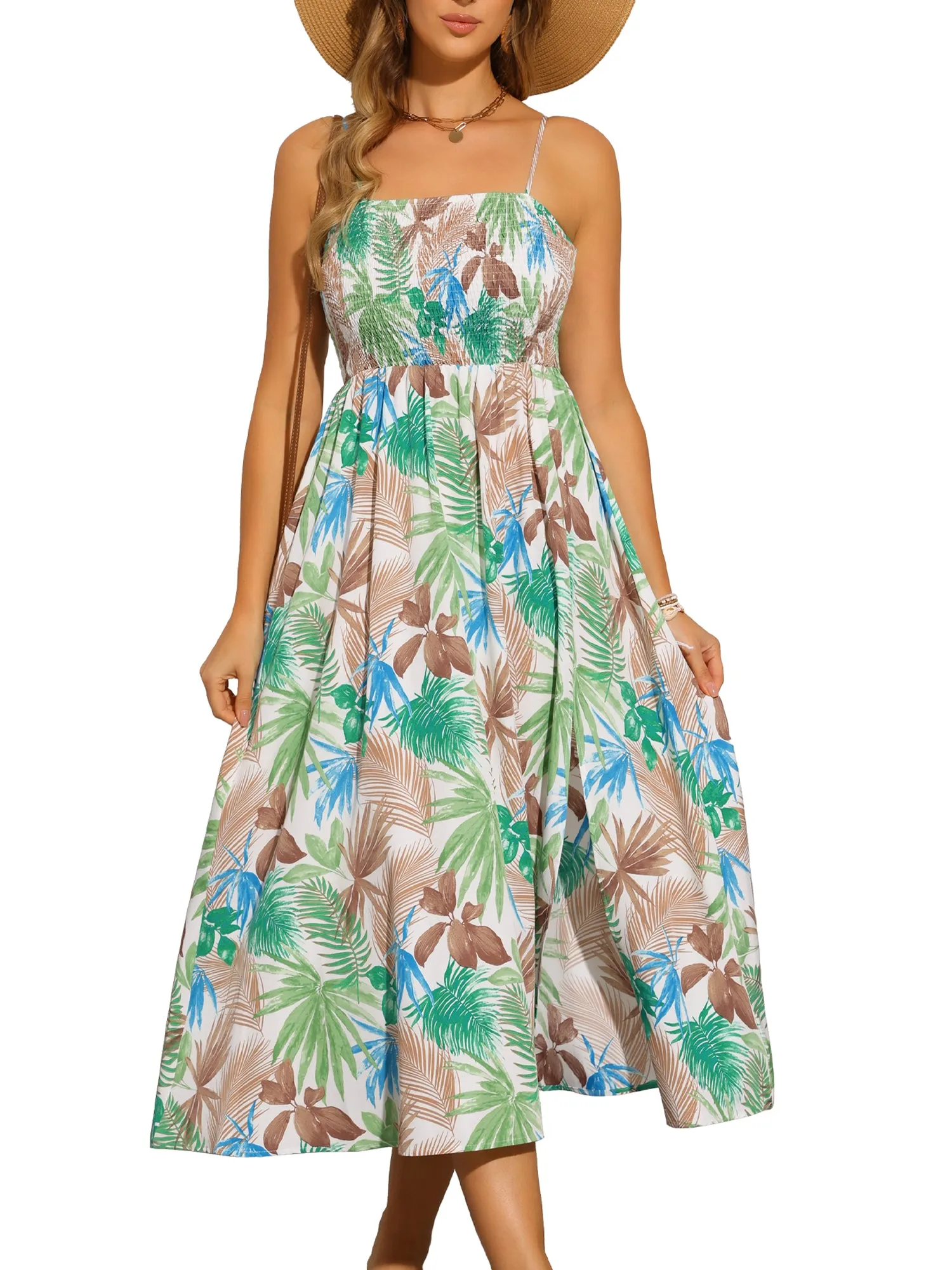 Spaghetti Strap Floral Smocked Midi Dress sold by Allegra K product image thumbnail 5