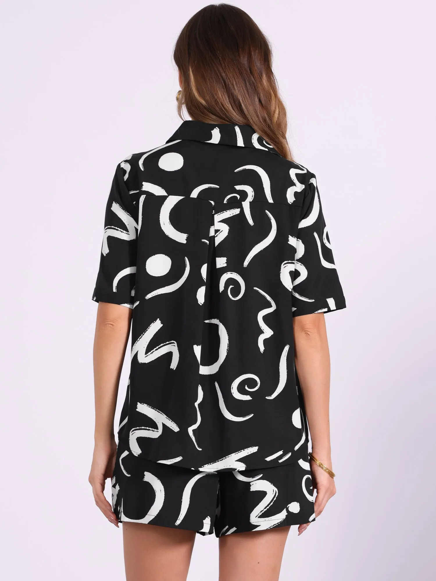 2 Pieces Graphic Button Down Shirt & Casual Shorts Beach Sets sold by Allegra K product image thumbnail 3