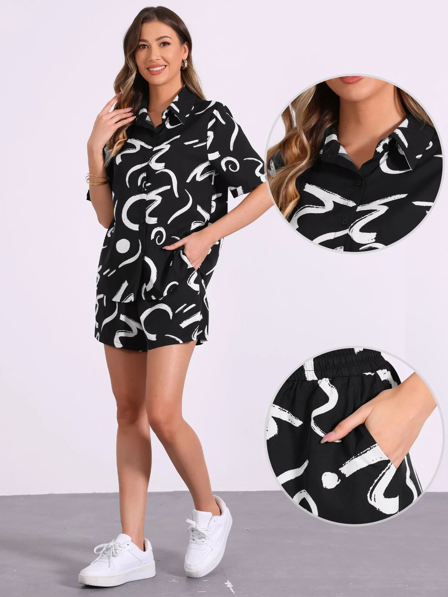 2 Pieces Graphic Button Down Shirt & Casual Shorts Beach Sets sold by Allegra K product image thumbnail 2