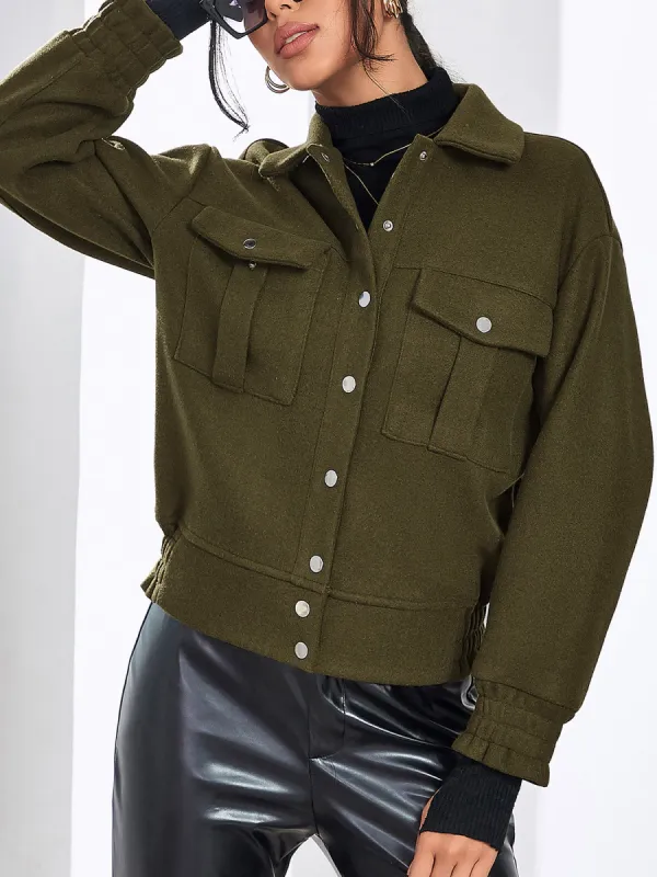 Collared Button Down Cargo Long Sleeves Jacket sold by Allegra K