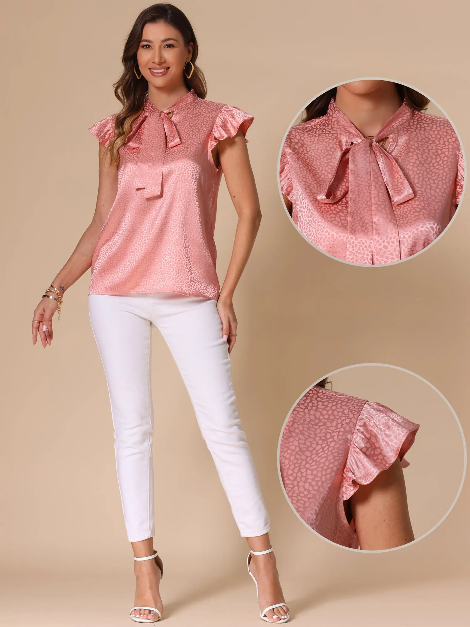 Ruffled Cap Sleeve Leopard Satin Blouse sold by Allegra K product image thumbnail 2