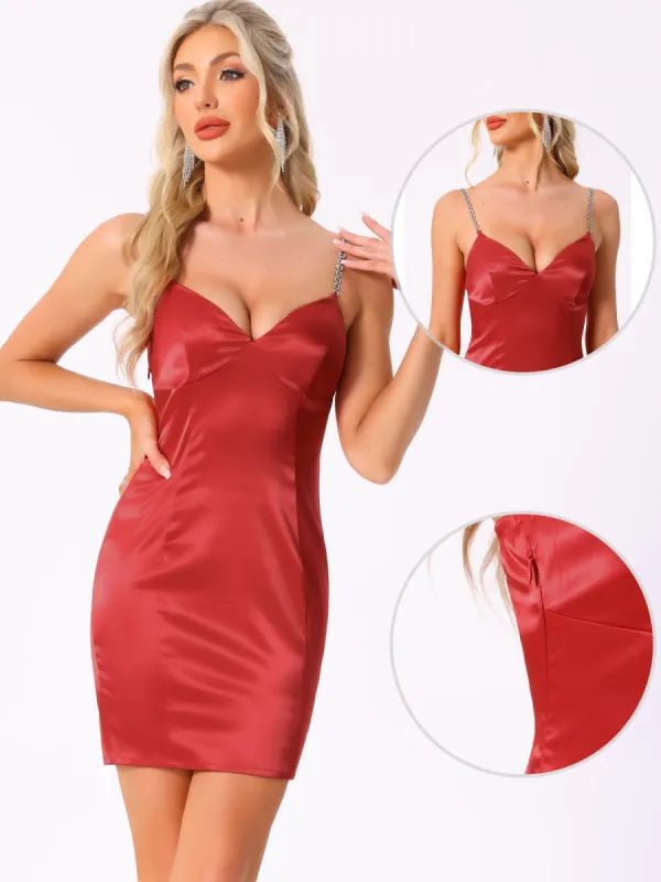 V Neck Chain Spaghetti Strap Sleeveless Mini Dress sold by Allegra K