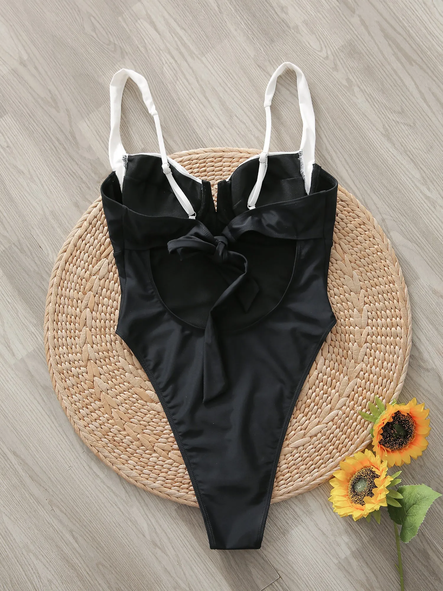 Colorblock Sleeveless Backless One Piece Swimsuit sold by Allegra K product image thumbnail 5