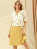 Floral Belted Puff Sleeve V Neck Peplum Chiffon Wrap Blouse sold by Allegra K