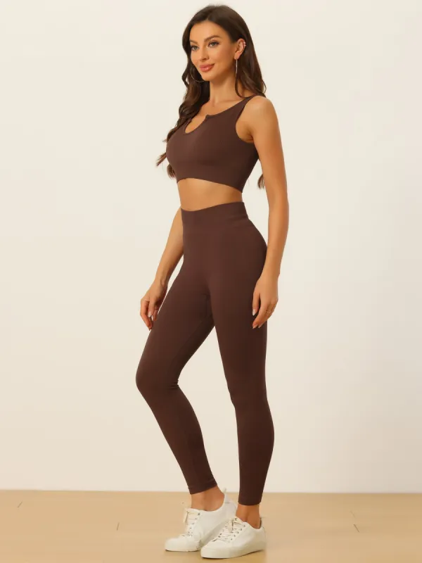 2 Piece Seamless Ribbed Sports Bra and High Waisted Leggings Workout Set sold by Allegra K