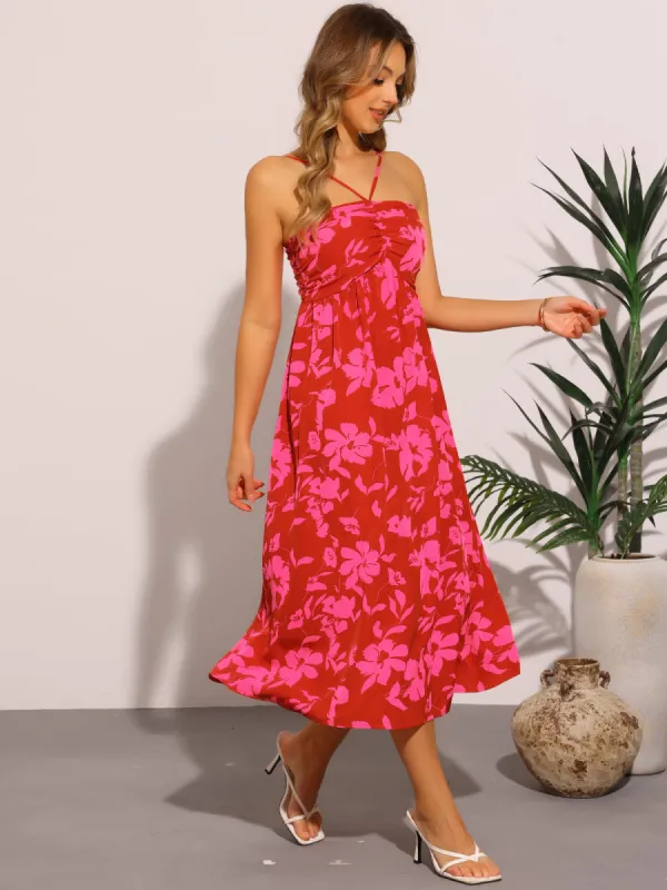 Casual Floral Smocked Sleeveless Beach Midi Dress sold by Allegra K