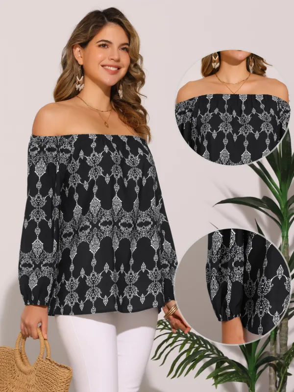 Boho Off Shoulder Long Sleeve Casual Blouse Tops sold by Allegra K