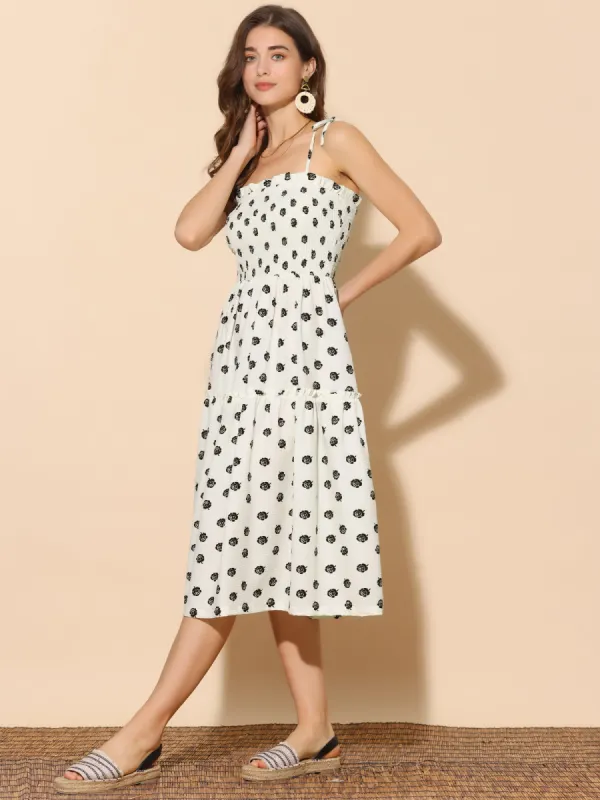 Sleeveless Smocked Spaghetti Strap Tiered A-Line Dress sold by Allegra K