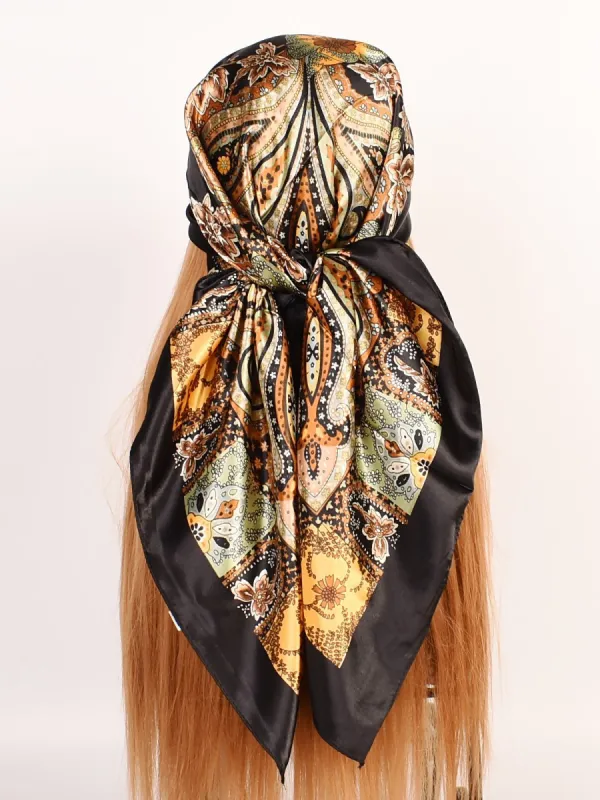 Boho Paisley Print Floral Large Square Scarf sold by Allegra K