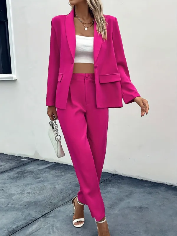 2 Pieces Shawl Collar Single Button Blazer & Straight Leg Pants Suits Set sold by Allegra K