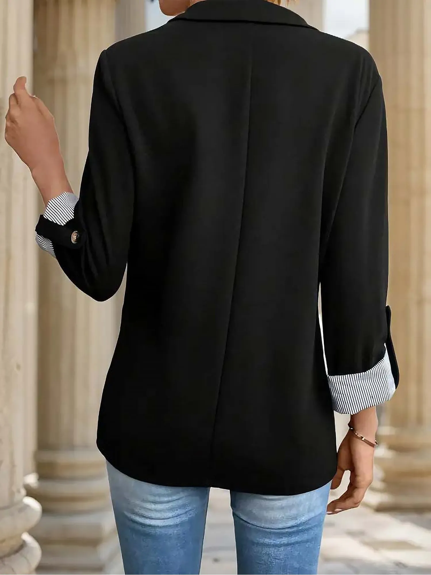 Flattering Rolled Sleeves Notched Lapel Buttoned Lightweight Office Casual Jacket Blazer sold by Allegra K product image thumbnail 3