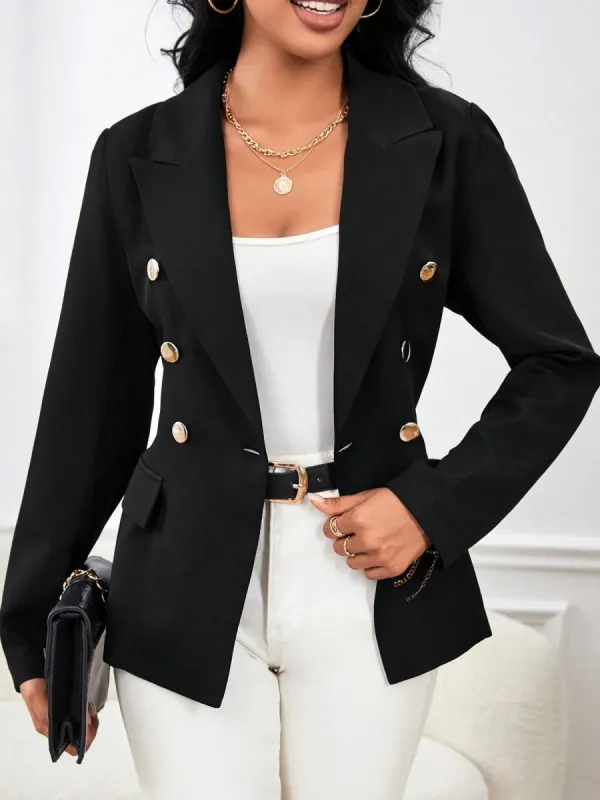 Notched Lapel Double Breasted Solid Color Blazer sold by Allegra K