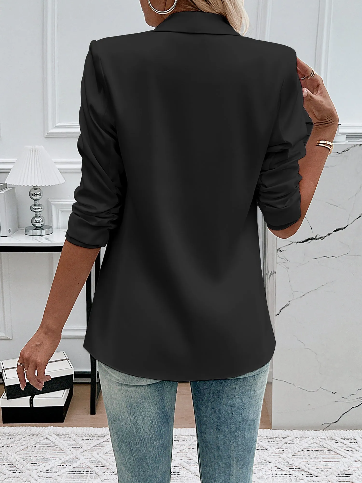 Ruched 3/4 Sleeves Solid Color Open Front Blazer sold by Allegra K product image thumbnail 5