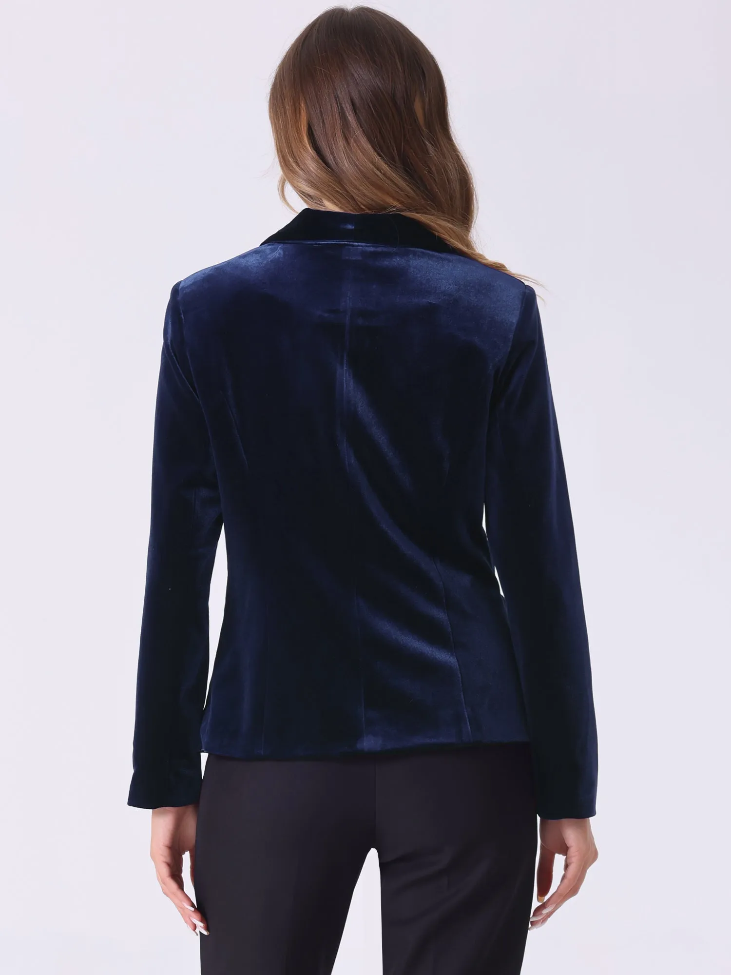 Solid Shawl Collar Single Button Velvet Blazer sold by Allegra K product image thumbnail 3
