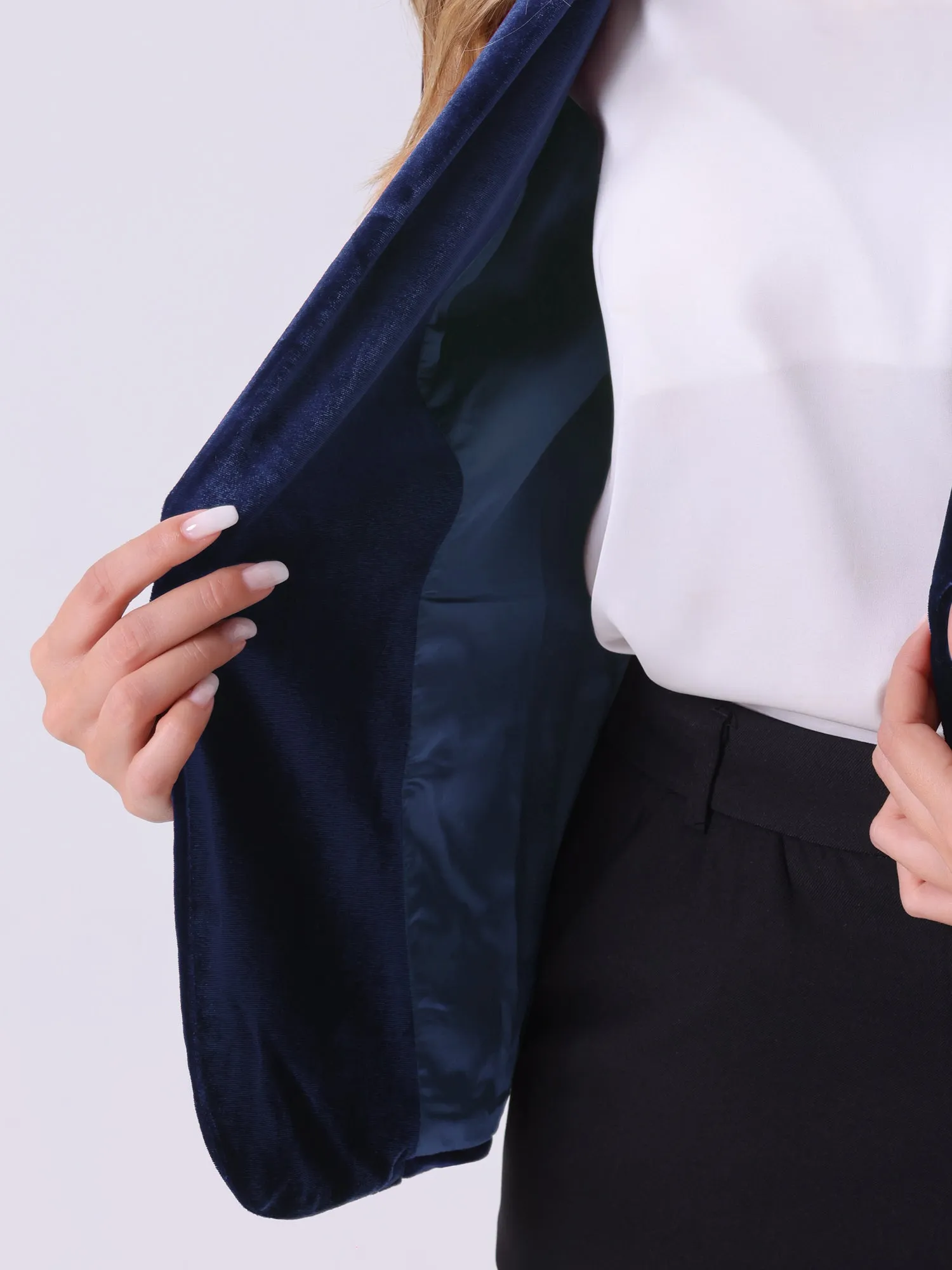 Solid Shawl Collar Single Button Velvet Blazer sold by Allegra K product image thumbnail 4