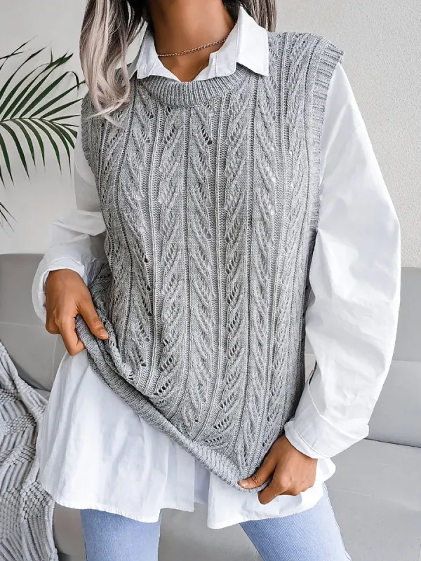 Round Neck Casual Knitted Solid Color Sweater Vest sold by Allegra K