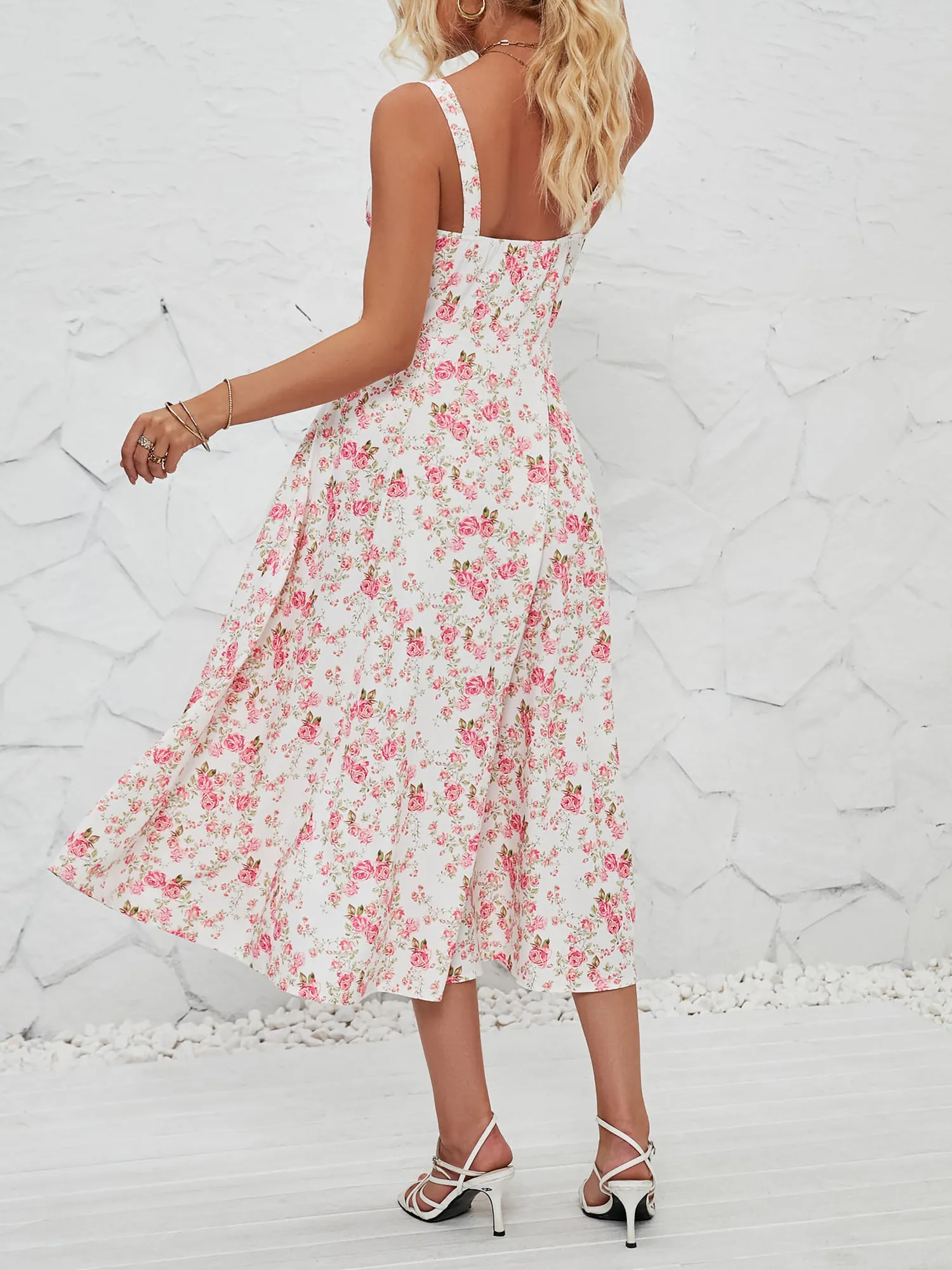 Floral Sleeveless Lace-Up Side Slit Dress Sundress sold by Allegra K product image thumbnail 3
