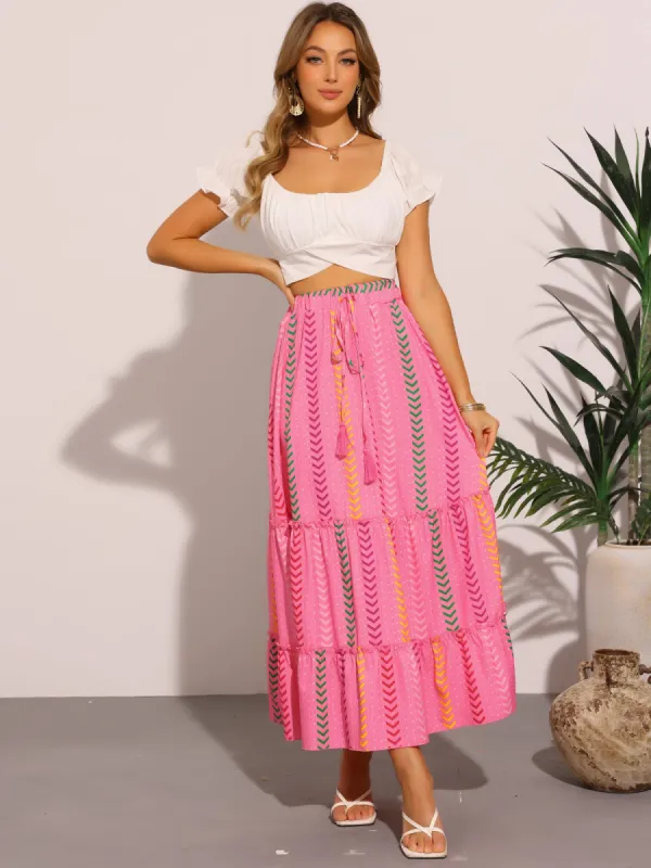 Graphic Pattern Flowy Tiered Maxi Skirts sold by Allegra K