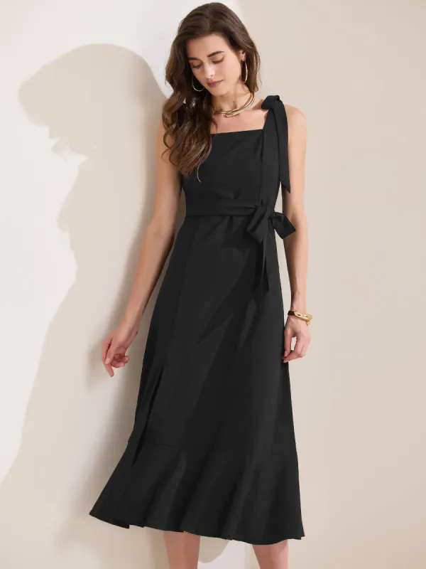Square Neckline Ruffled Hem Side Slits Midi Dress sold by Allegra K