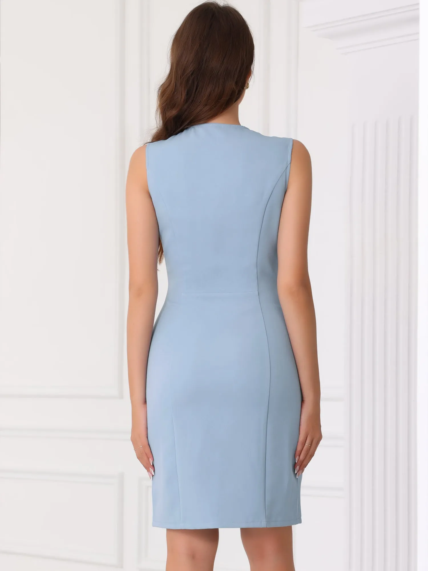 Sleeveless Round Neck Slit Work Office Midi Dress sold by Allegra K product image thumbnail 3