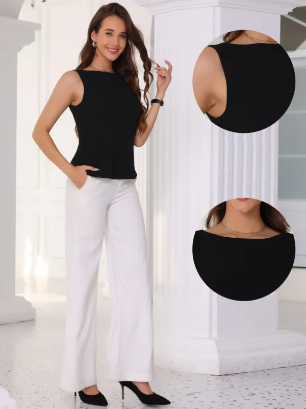 Boat Neck Work Office Sleeveless Basic Tops sold by Allegra K