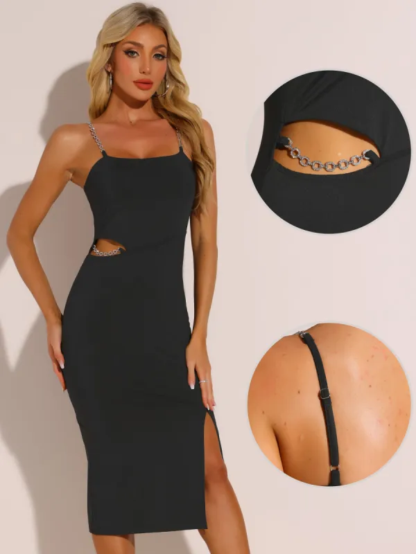 Chain Strap Sleeveless Backless Cut-Out Slit Midi Dress sold by Allegra K