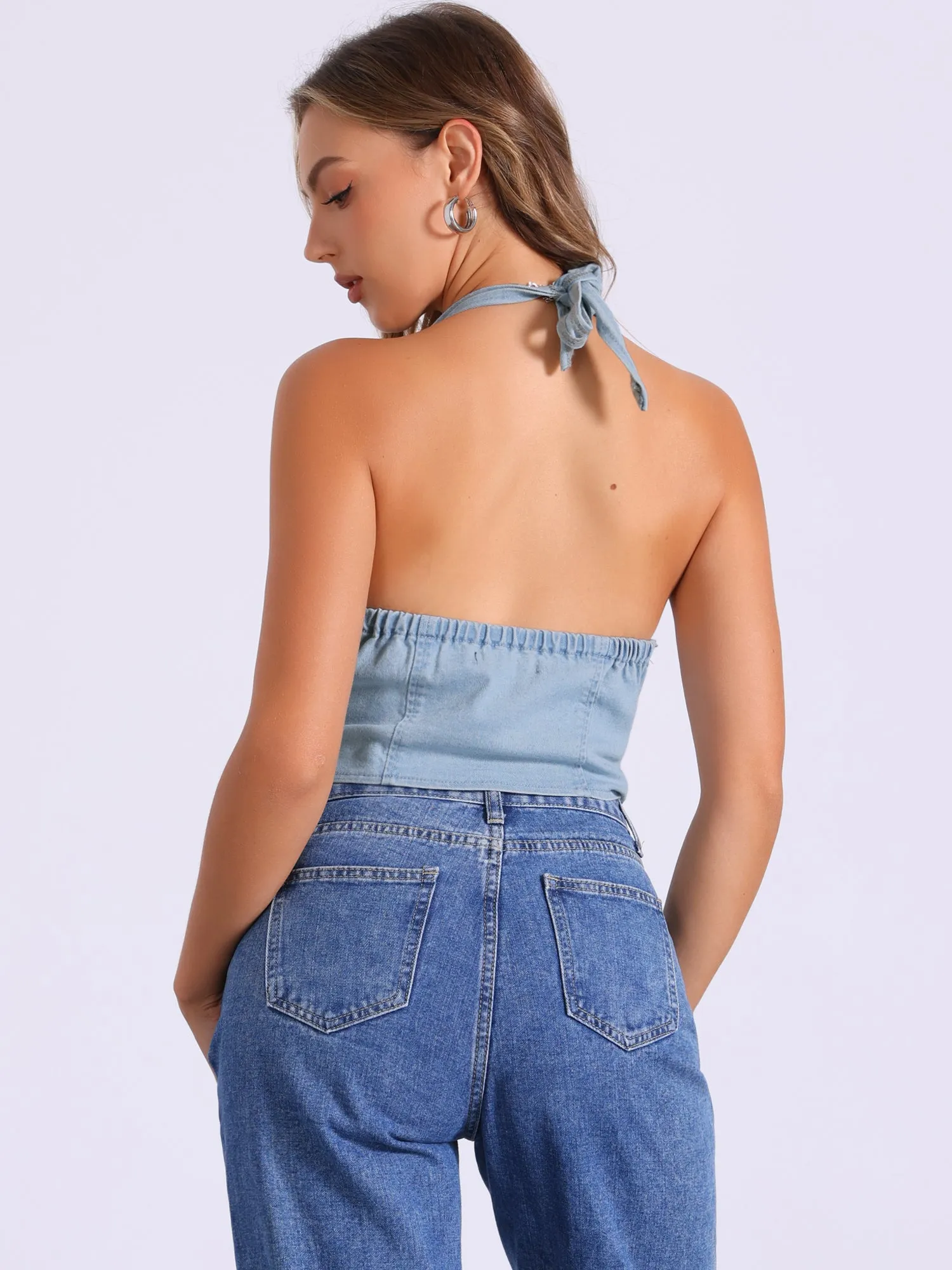 Backless Denim Halter Neck Waistcoat Vest sold by Allegra K product image thumbnail 2