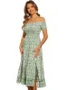 Floral Off Shoulder Smocked Side Slit Midi Dress sold by Allegra K
