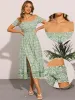 Floral Off Shoulder Smocked Side Slit Midi Dress sold by Allegra K