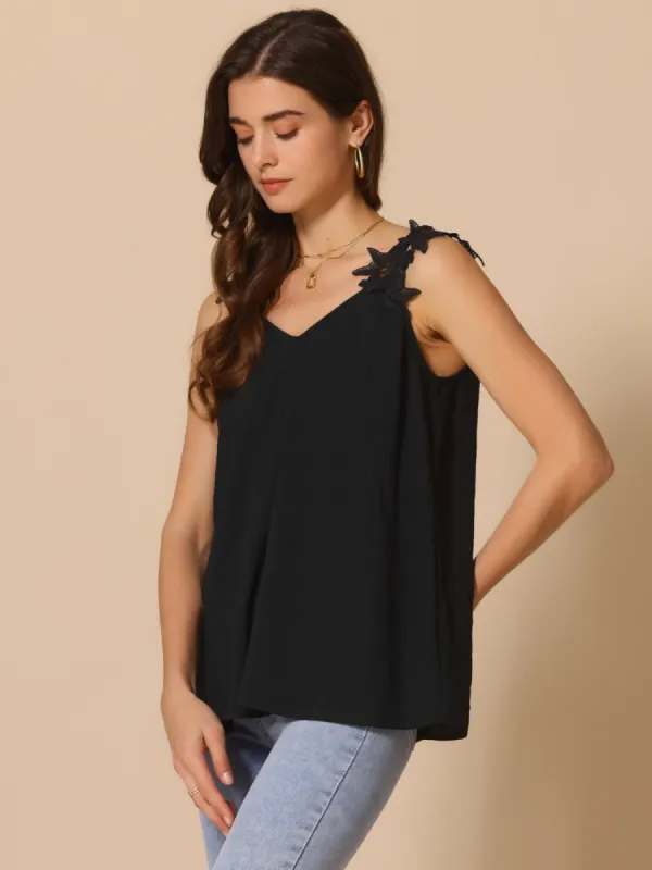 Lace Patchwork V Neck Sleeveless Blouse sold by Allegra K