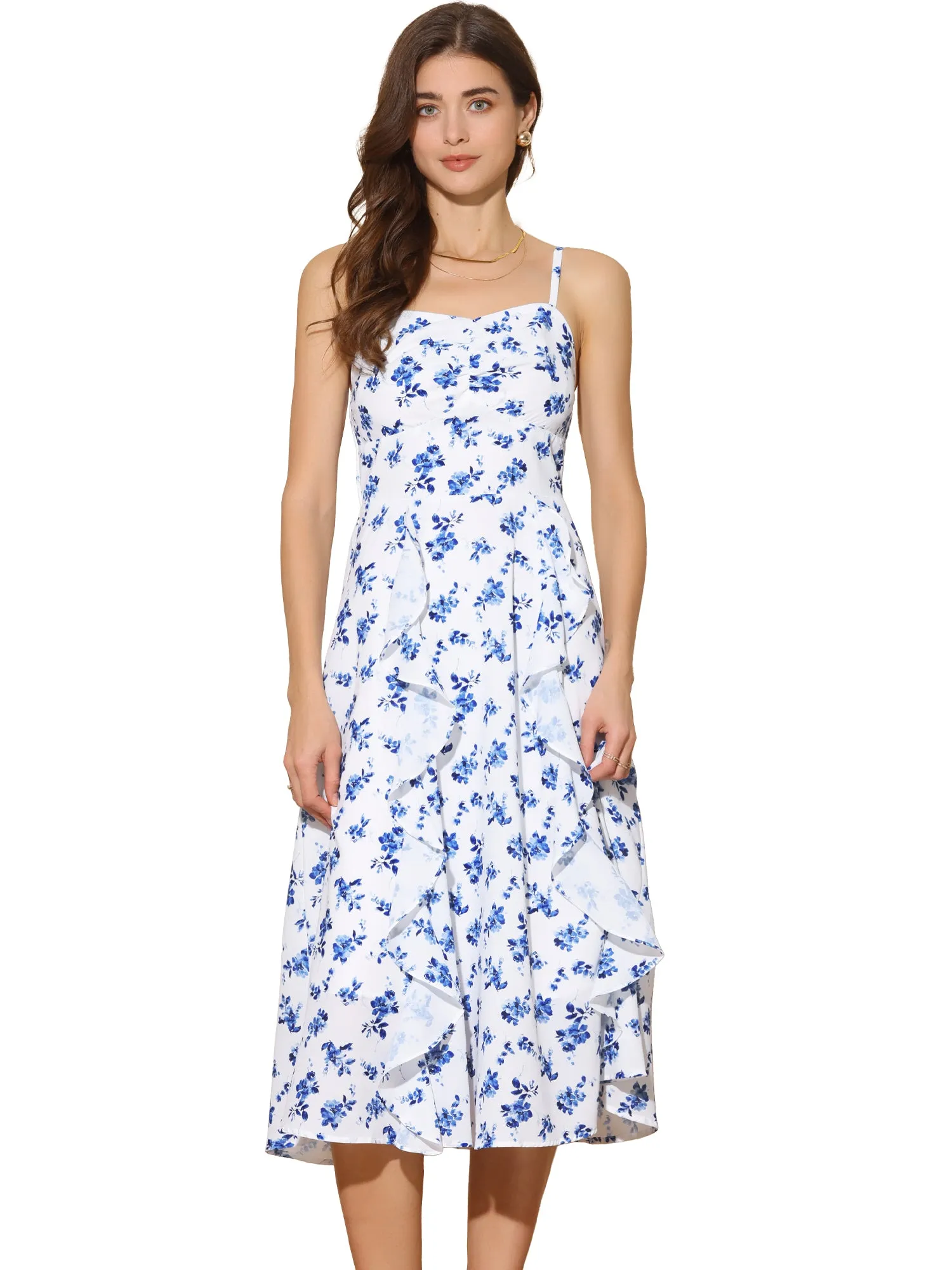 Casual Floral Sweetheart Neck Sleeveless Midi Dress Sundress sold by Allegra K product image thumbnail 5