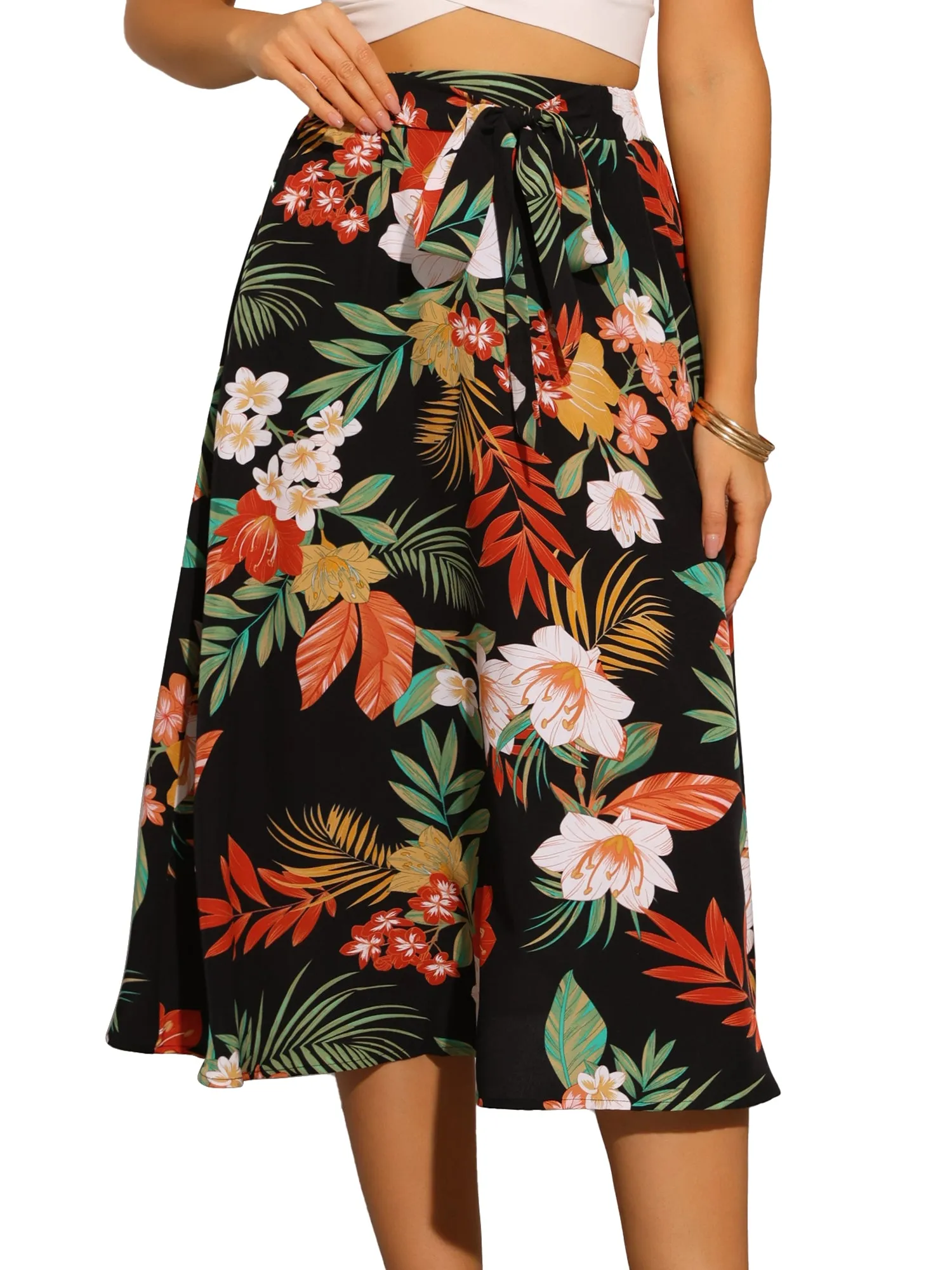 Floral Tropical Pocketed Elastic Waist Flowy Midi Skirt sold by Allegra K product image thumbnail 5