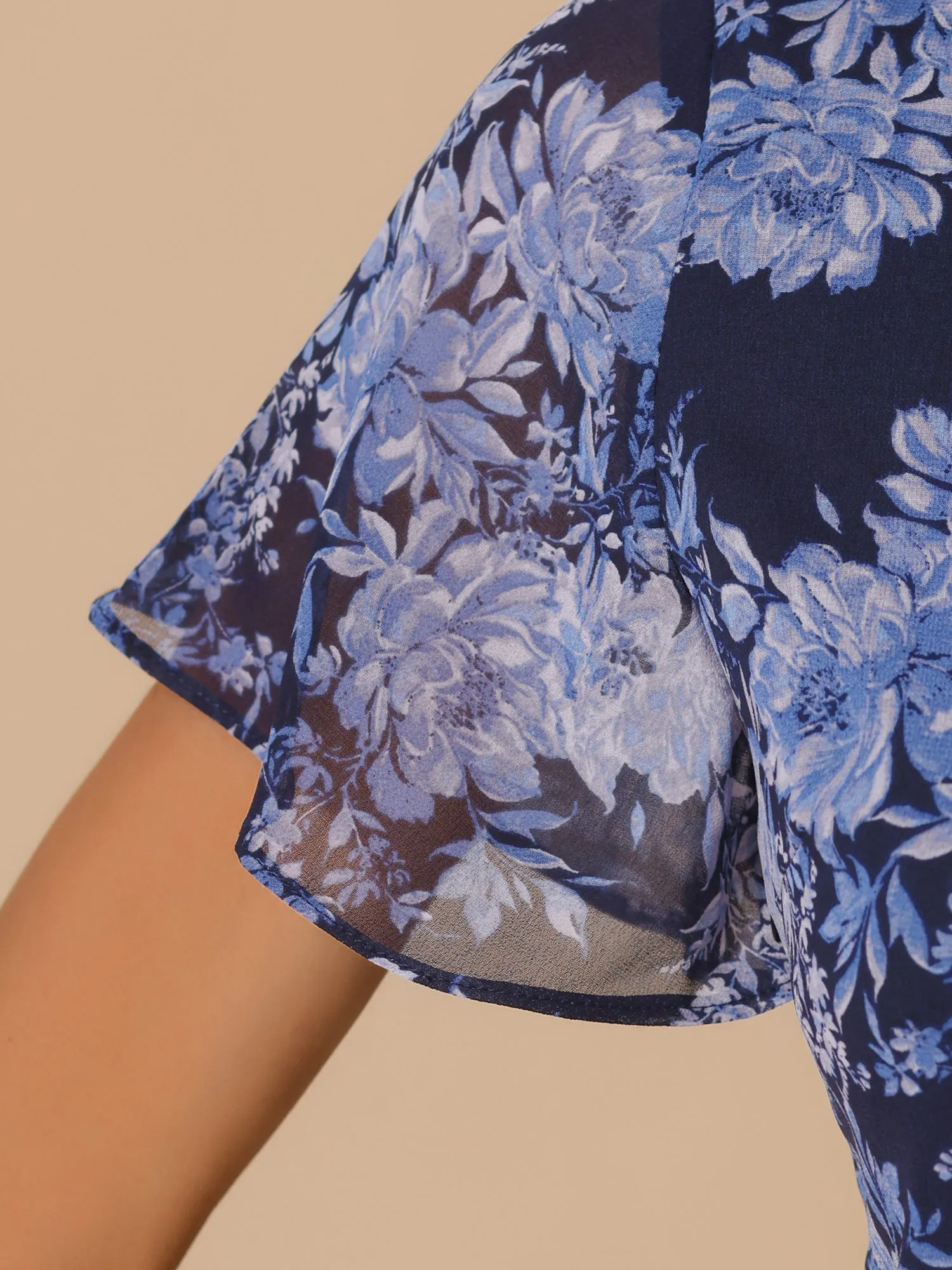 Floral Midi High Low Hem Tie Waist Flowy Chiffon Dress sold by Allegra K product image thumbnail 4