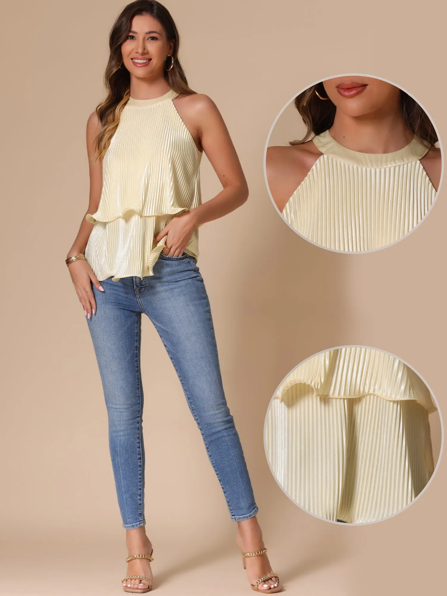 Halter Ruffle Pleated Tiered Layered Flowy Blouse sold by Allegra K product image thumbnail 2