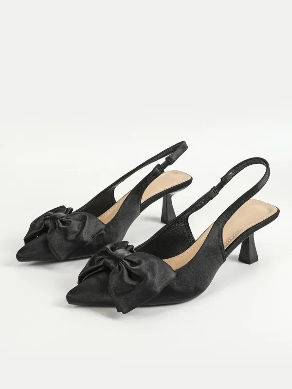 Bow Decor Pointed Toe Stiletto Heels Slingback Pumps sold by Allegra K