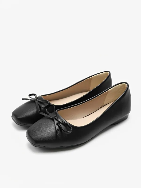 Solid Color Bow Faux Leather Ballet Flats sold by Allegra K