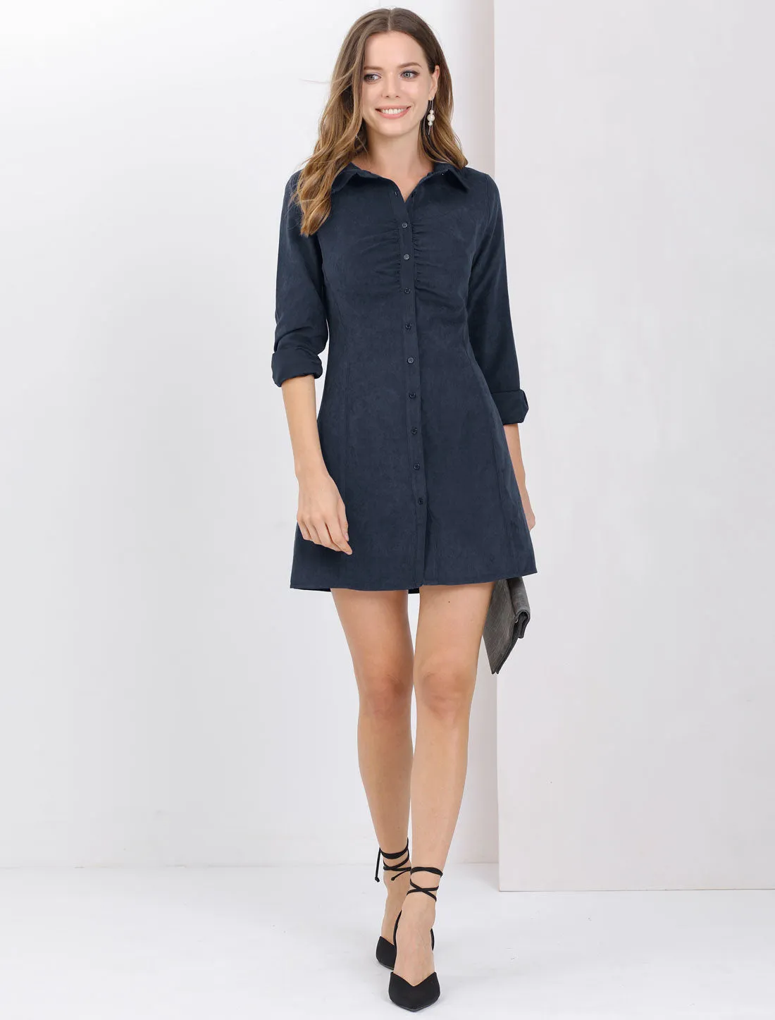 Vintage Mini Long Sleeve Button Front Shirt Dress sold by Allegra K product image thumbnail 2