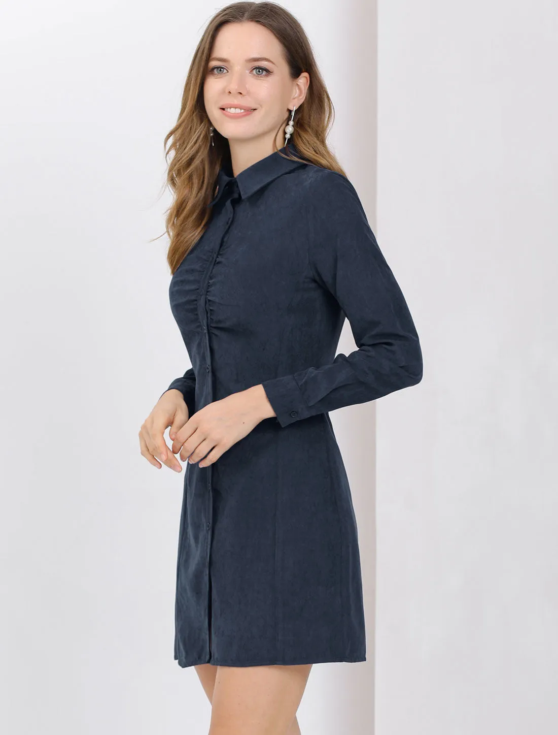 Vintage Mini Long Sleeve Button Front Shirt Dress sold by Allegra K product image thumbnail 4