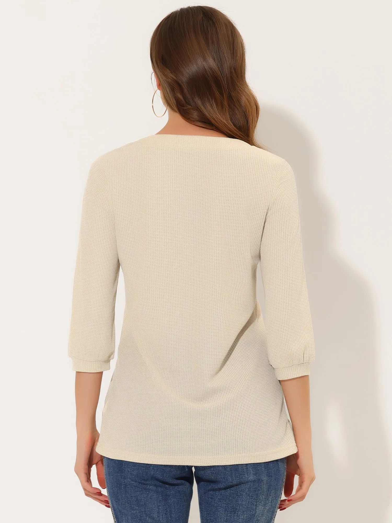 Waffle Knit Tunic Tops Button Up V Neck Henley T-shirt Shirt sold by Allegra K product image thumbnail 3