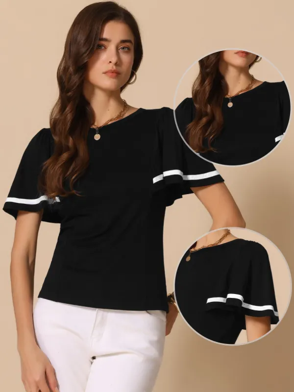 Ruffle Short Sleeve Round Neck Casual Blouse sold by Allegra K