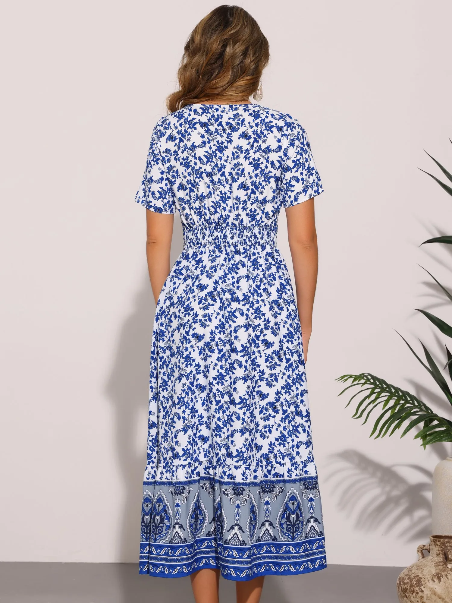 Boho Floral Print Square Neck A-Line Midi Dress sold by Allegra K product image thumbnail 2