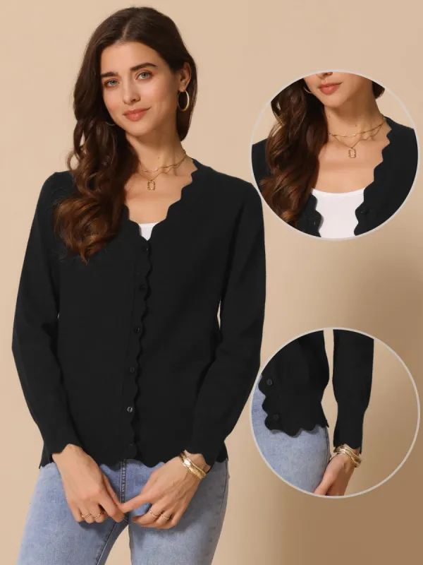 V Neck Long Sleeve Button Down Knit Cardigans sold by Allegra K