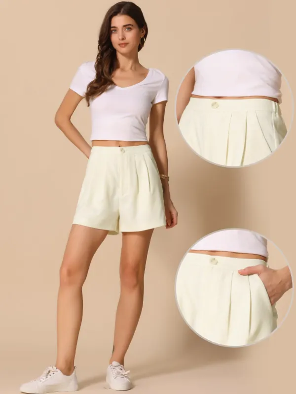 Pleated Elastic High Waist Pocketed Casual Shorts made by Allegra K