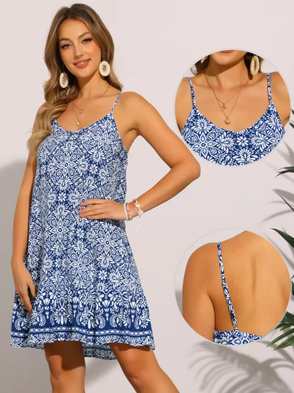 Casual Floral Printed Spaghetti Strap Boho Beach Dress sold by Allegra K
